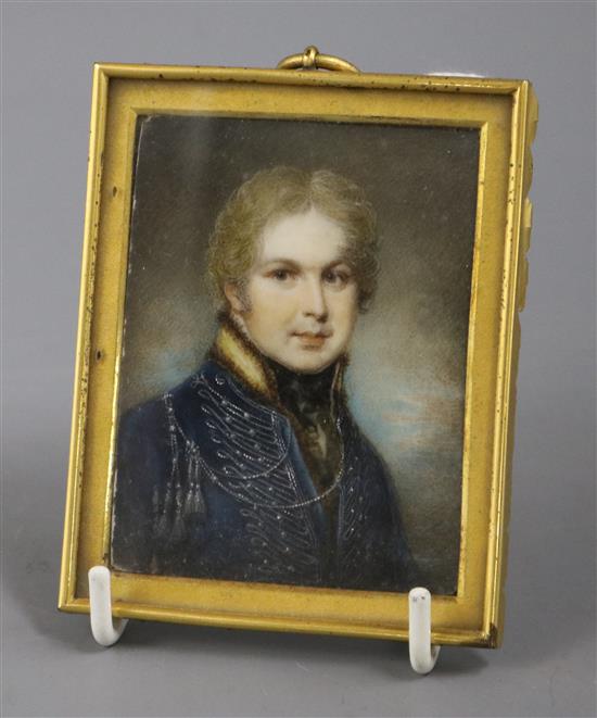 English School c.1790, portrait miniature of Richard Rochfort, Kings Royal Irish Regiment of Dragoons, on ivory, 7.5 x 5.5cm, gilt fram